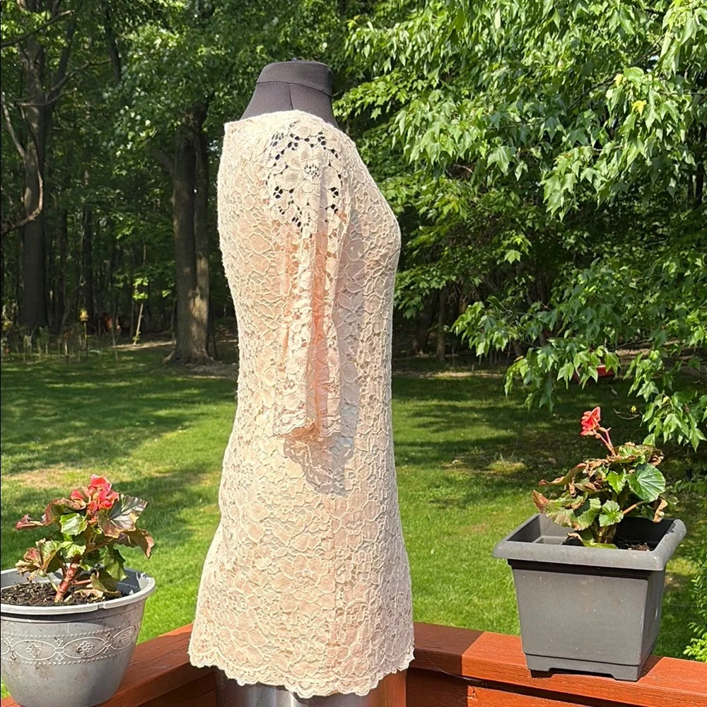 Vince Camuto Cream Long Sleeve Dress, Lace outer fabric. - Picture 4 of 14